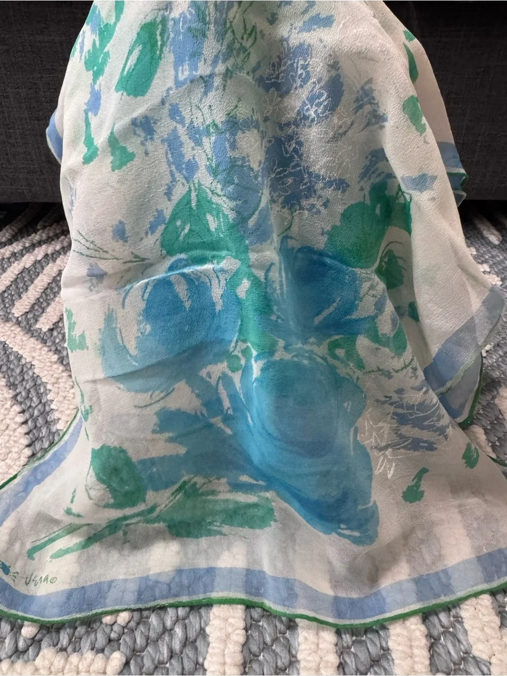 Vintage 100% Silk Abstract Floral Scarf Pastel 14x39